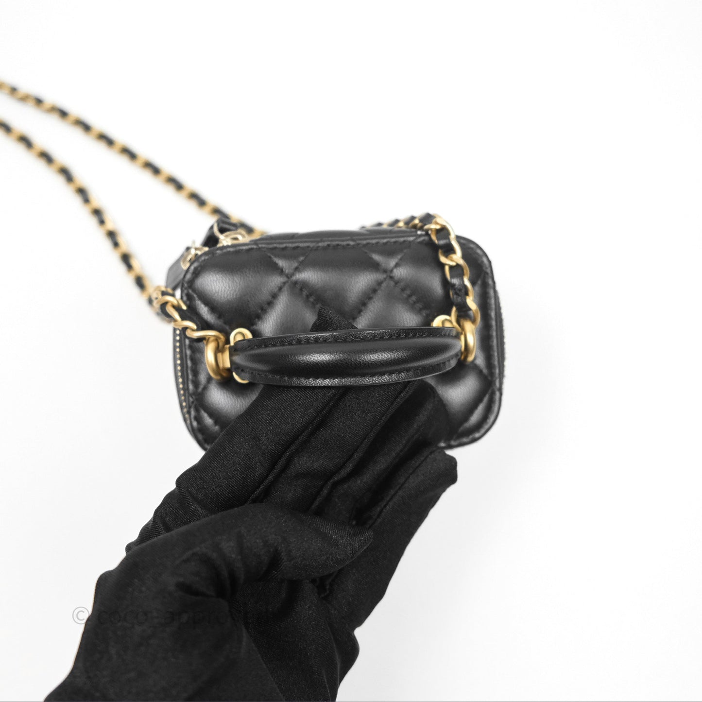 Chanel Mini Top Handle Vanity With Chain Black Lambskin Gold Hardware