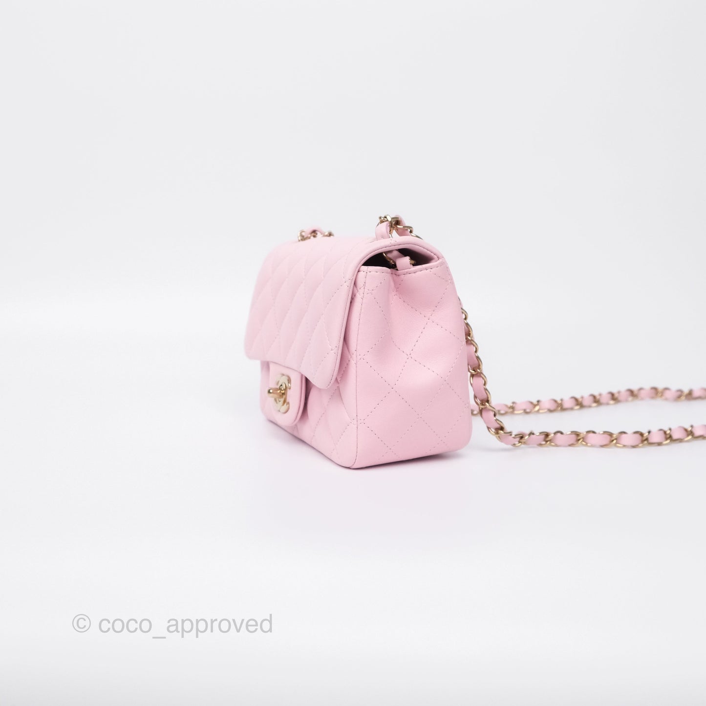 Chanel Mini Square Flap Quilted Pink Lambskin Gold Hardware
