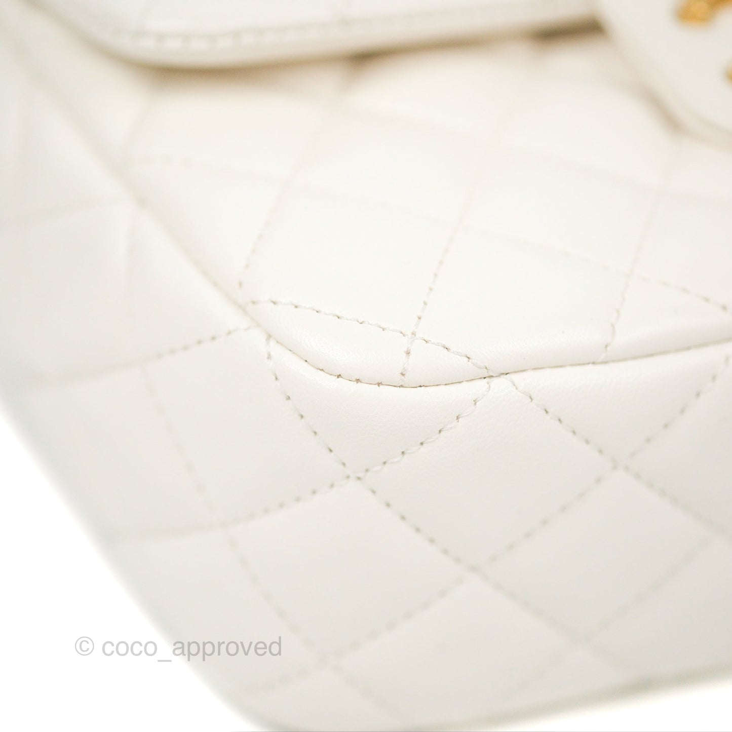 Chanel Mini Flap Bag with Coco Heart Chain White Lambskin Aged Gold Hardware