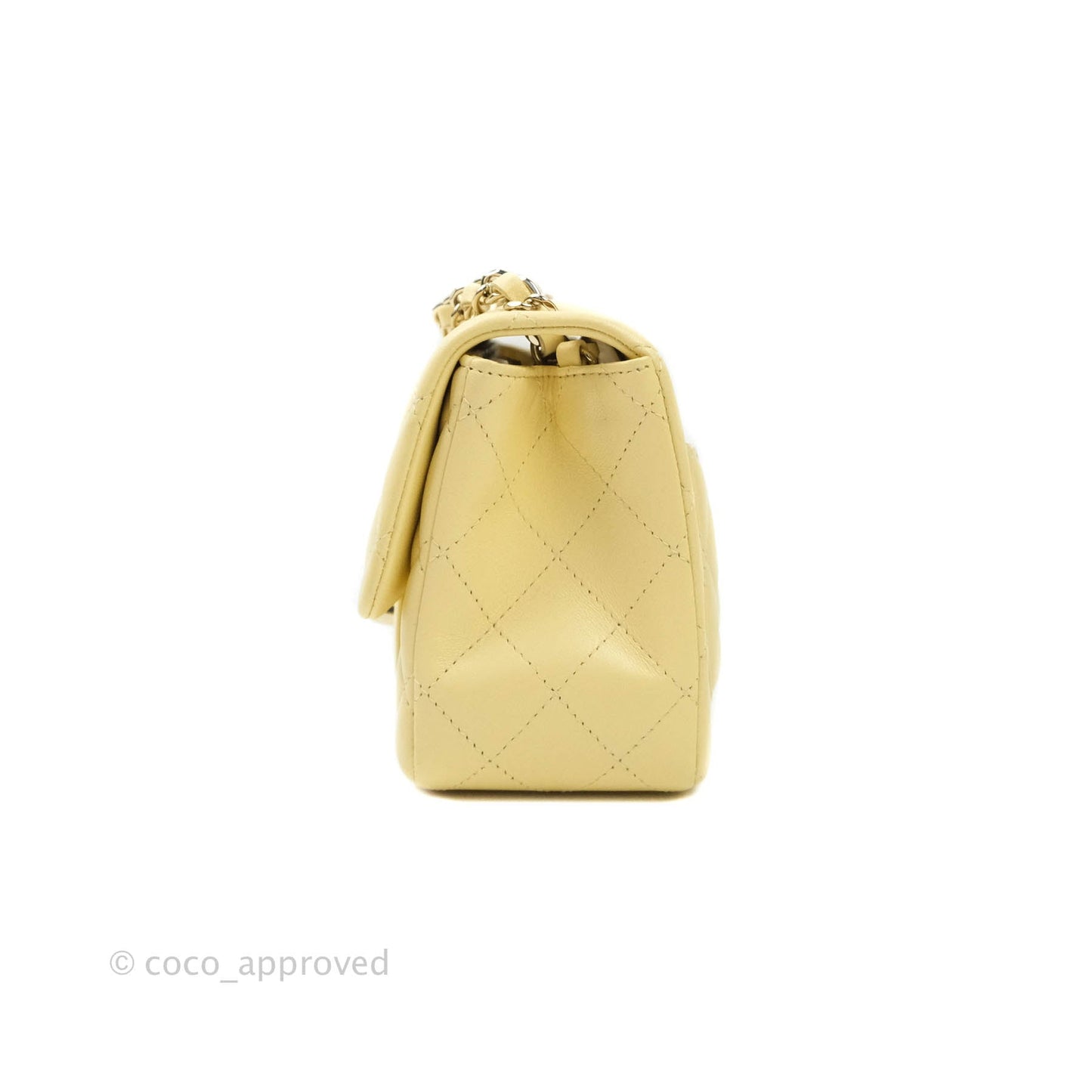 Chanel Mini Square Pale Yellow Lambskin Gold Hardware 21C