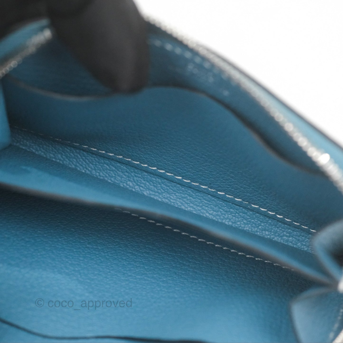 Hermès Zipengo Chaine d'Ancre Compact Card Holder Blue Jean 75 Evercolor Palladium Hardware