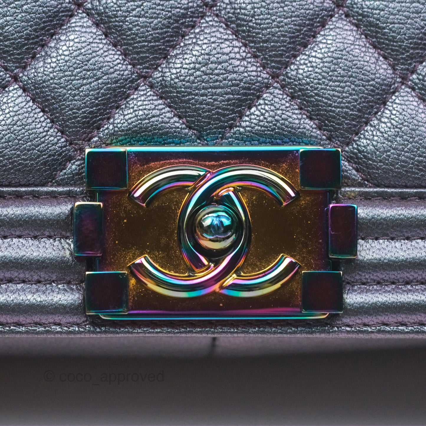 Chanel Medium Boy Quilted Iridescent Purple Goatskin Rainbow Hardware