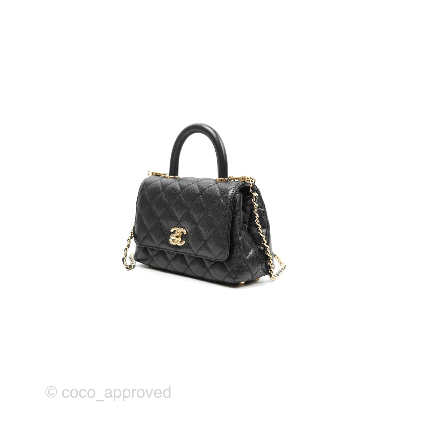 Chanel Mini Coco Handle Quilted Black Caviar Gold Hardware
