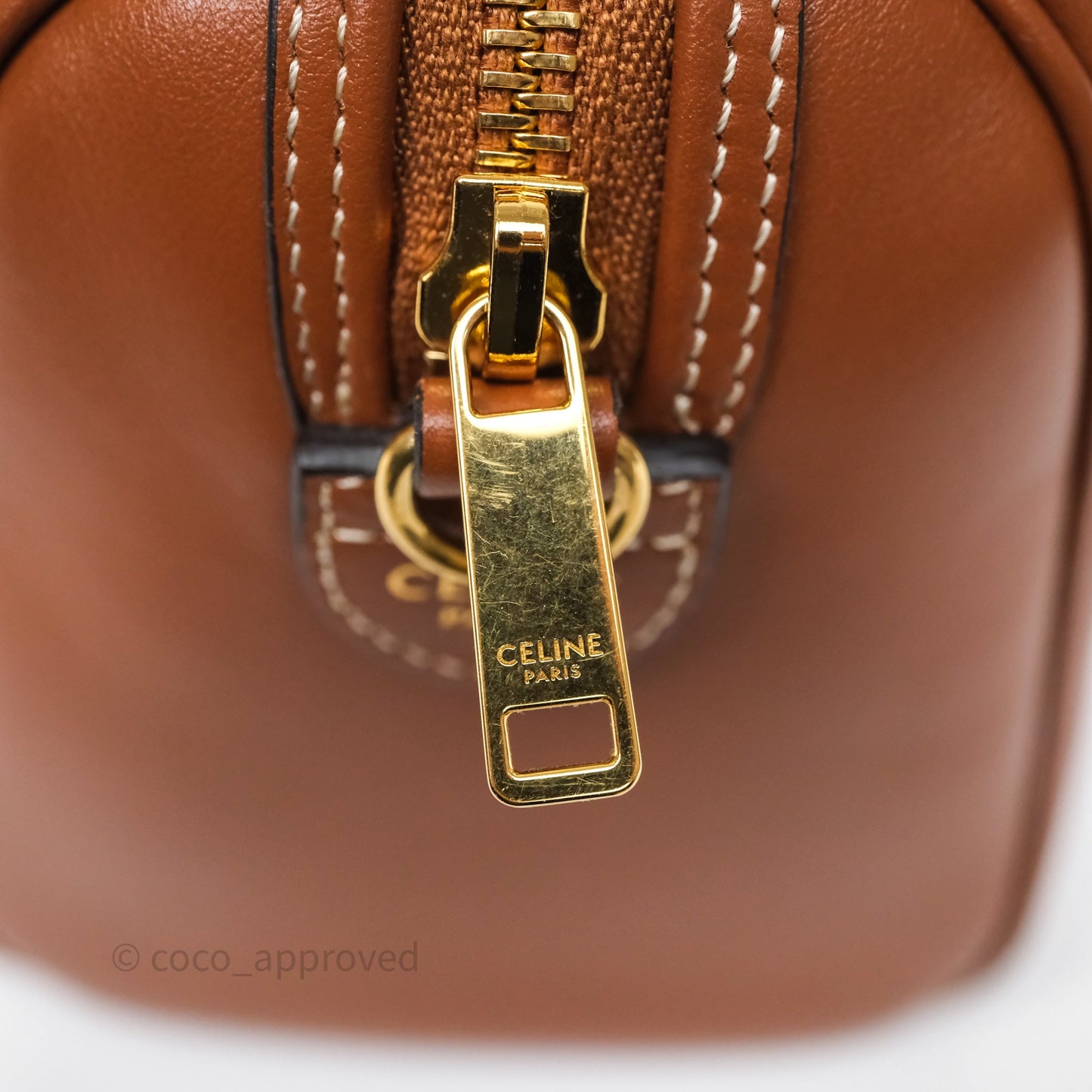 Celine Small Boston Bag Tan Calfskin Gold Hardware