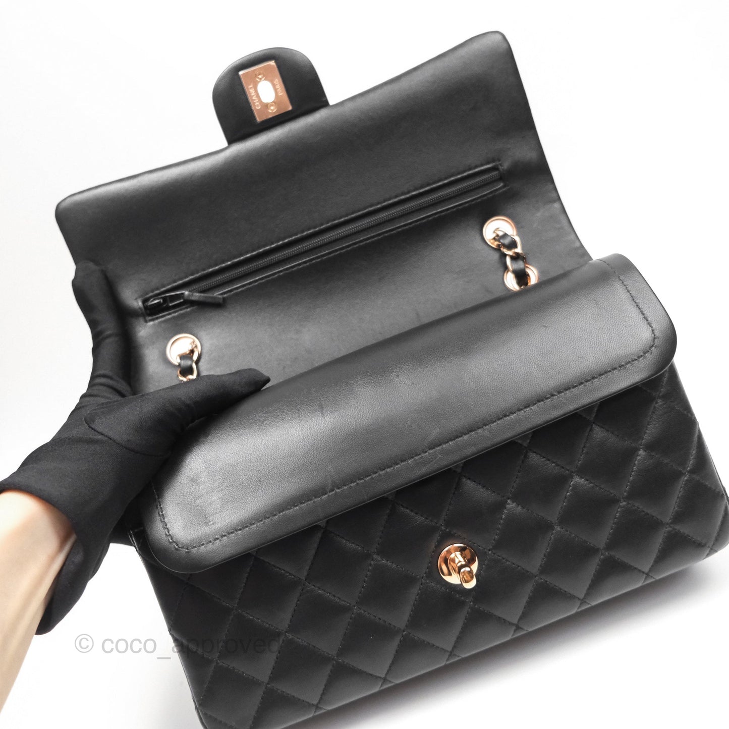 Chanel Classic M/L Medium Flap Quilted Black Lambskin Rose Gold Hardware
