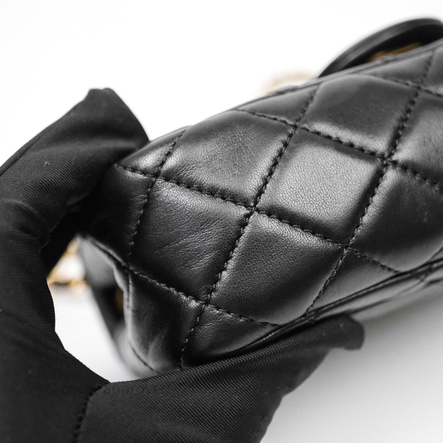 Chanel Mini Rectangular Pearl Crush Quilted Black Lambskin Aged Gold Hardware