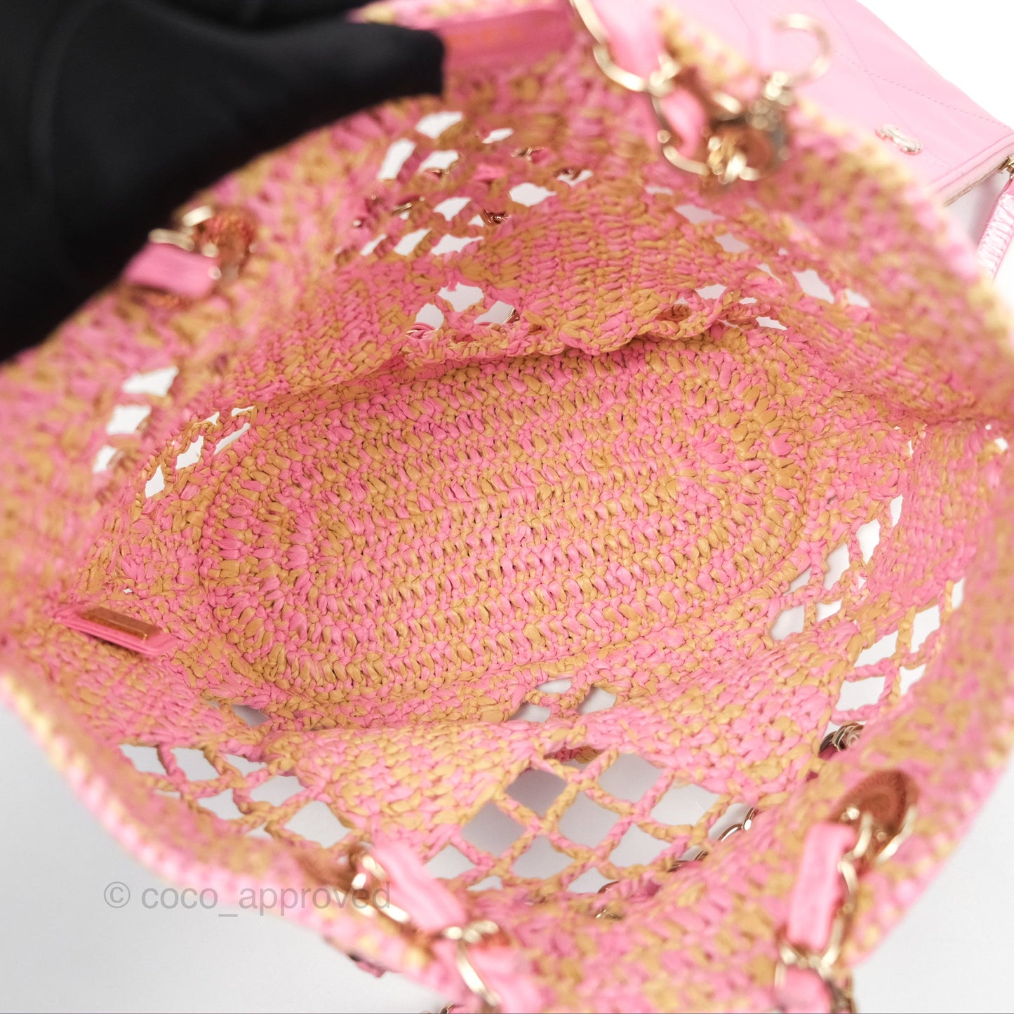 Chanel Coco Beach Bag Raffia Effect Braided Pink Beige Gold Hardware 24A