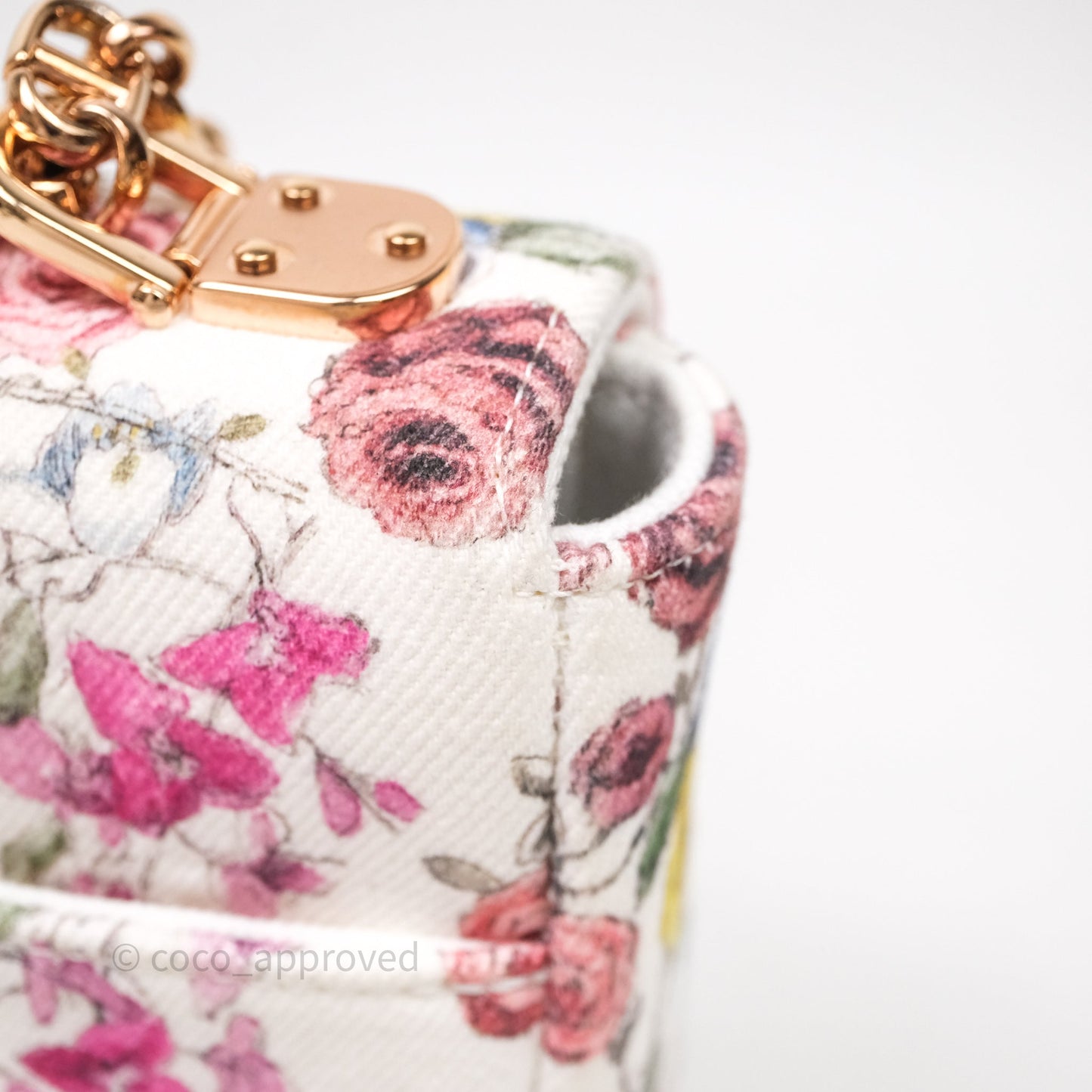 Dior Small Caro Bag White Florilegio Rose Gold Hardware