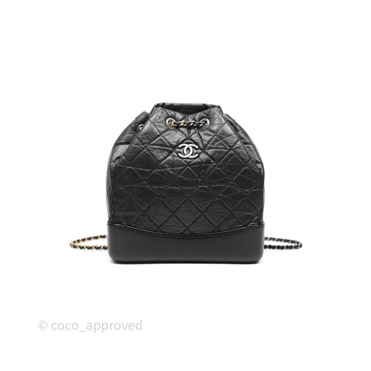 Chanel Small Gabrielle Backpack Quilted Black Aged Calfskin