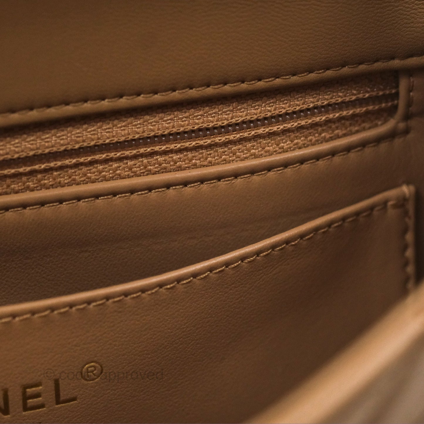 Chanel Mini Rectangular Pearl Crush Quilted Beige Lambskin Aged Gold Hardware
