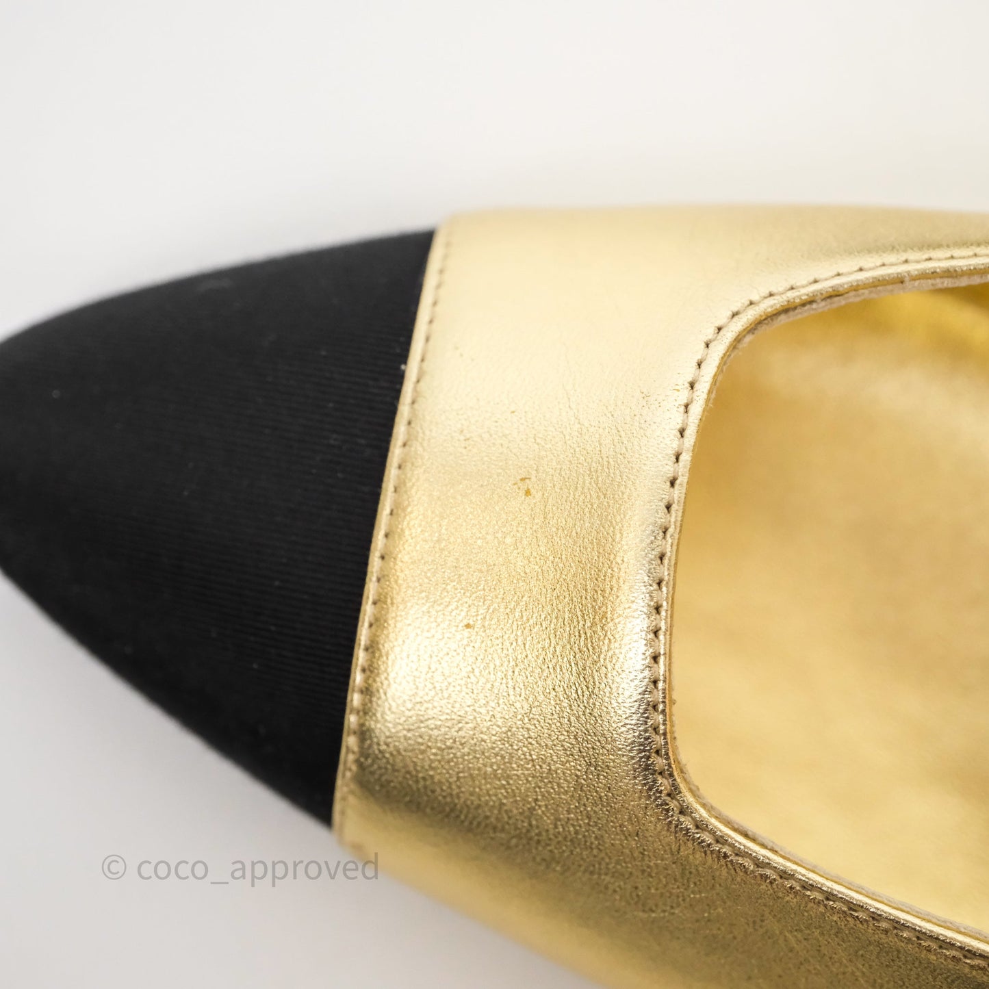 Chanel Bow Two-Tone Slingback Flats Gold/ Black Size 37.5