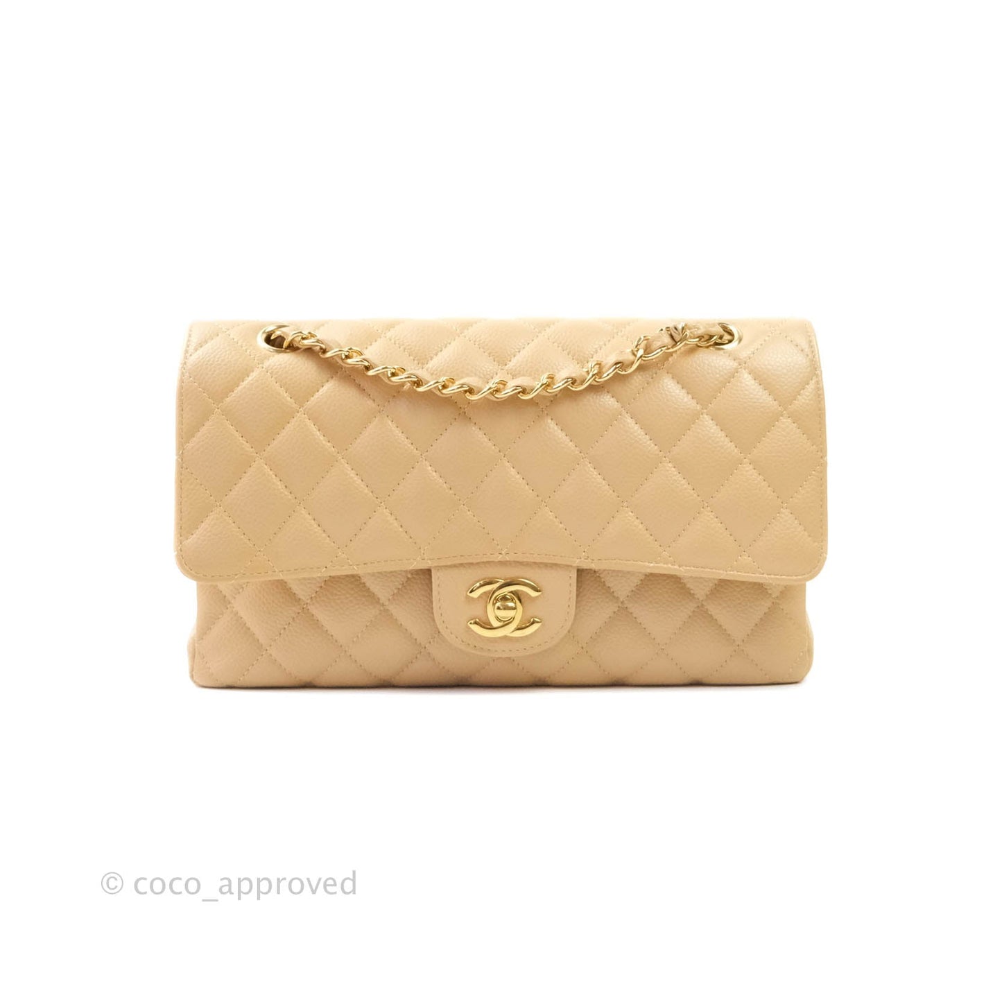 Chanel Classic M/L Medium Double Flap Beige Caviar Gold Hardware