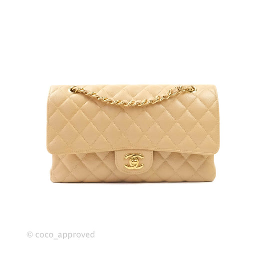 Chanel Classic M/L Medium Double Flap Beige Caviar Gold Hardware