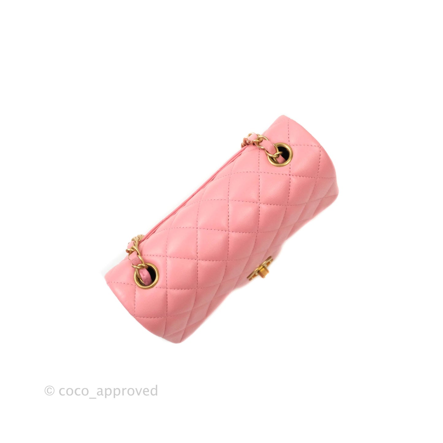 Chanel Classic Quilted Mini Rectangular Flap Pink Lambskin Aged Gold Hardware