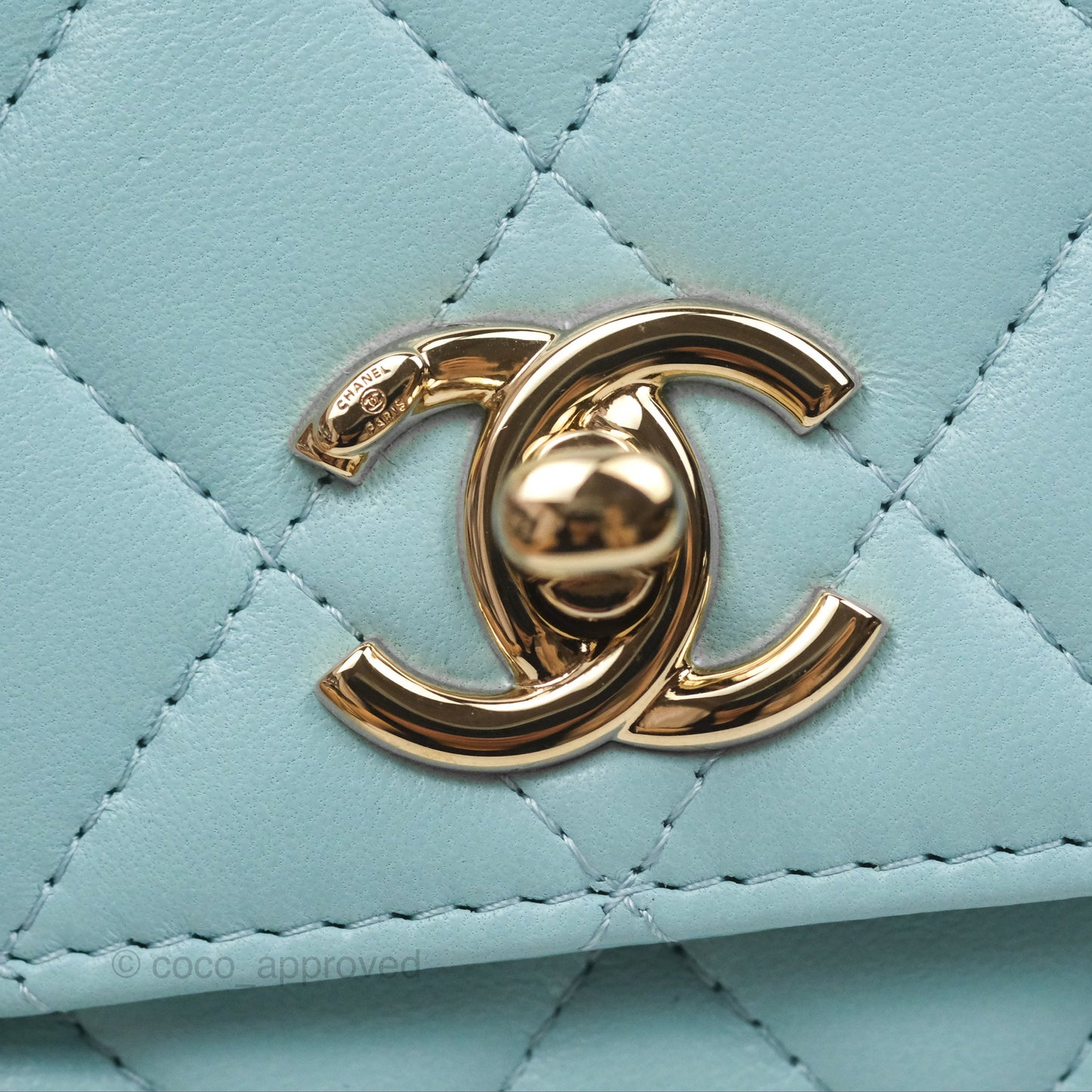 Chanel Mini Quilted Trendy CC Clutch With Chain Tiffany Blue Lambskin Gold Hardware