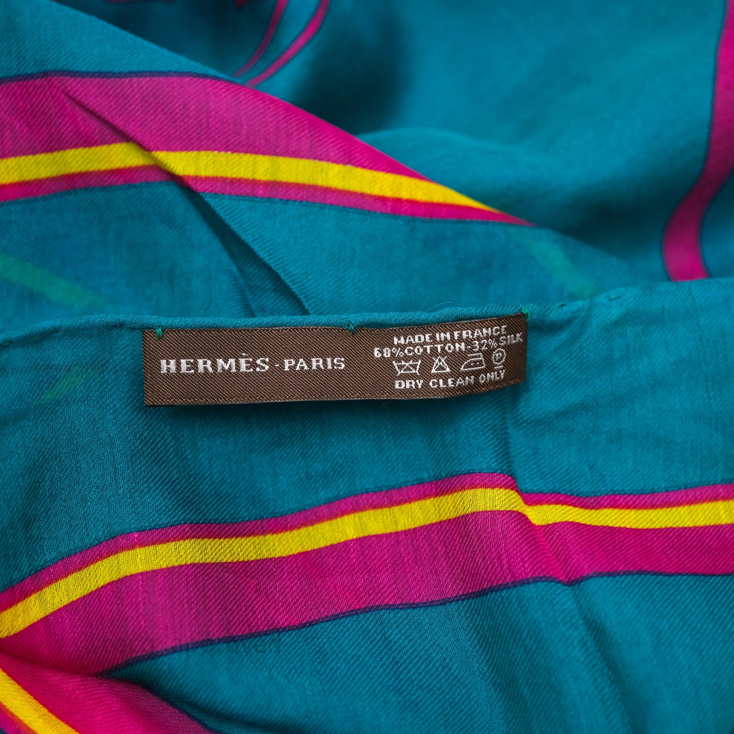 Hermes Turquoise Cotton Scarf Teal/ Cerise 60x180cm
