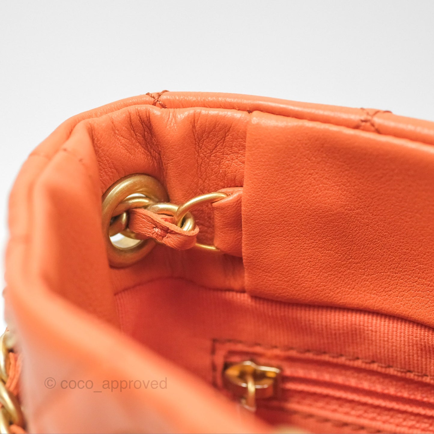 Chanel Small Drawstring Backpack Orange Calfskin Aged Gold Hardware 23A