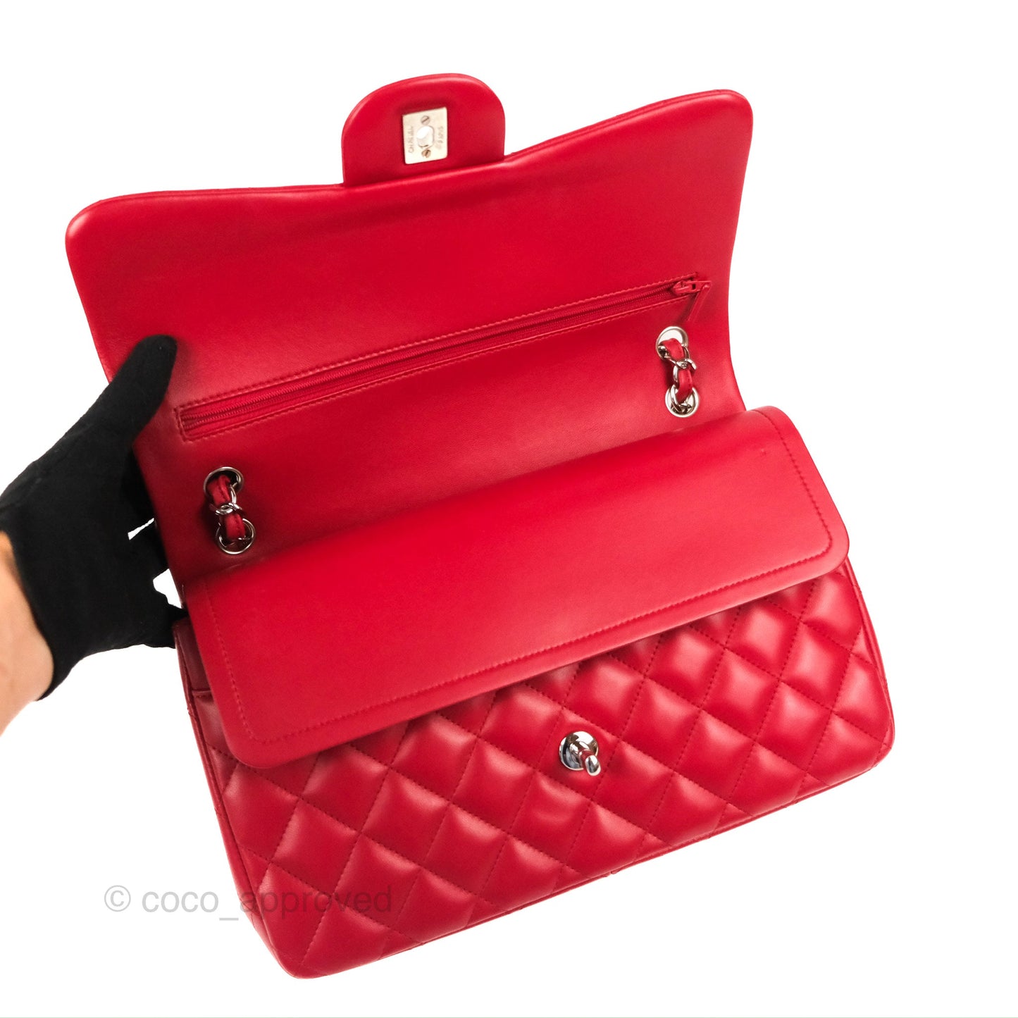 Chanel Jumbo Double Flap Red Lambskin Silver Hardware⁣⁣