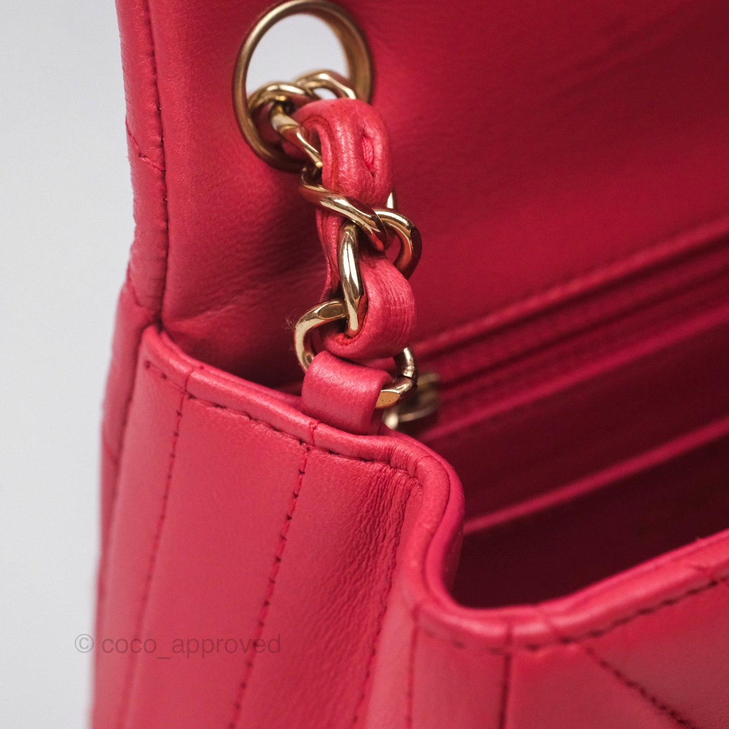 Chanel Mini Square Flap Chevron Dark Pink Lambskin Gold Hardware