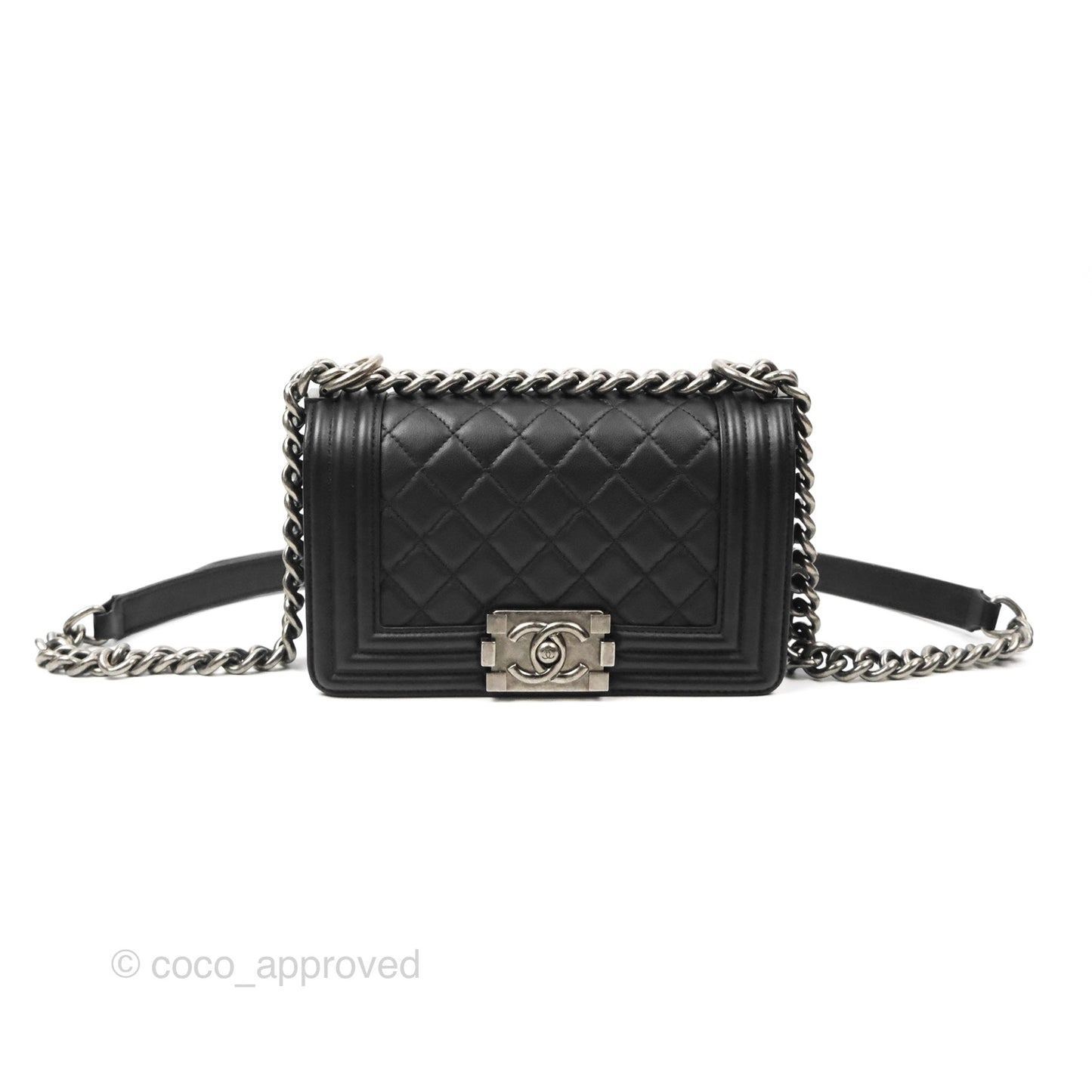Chanel Small Boy Black Calfskin Ruthenium Hardware