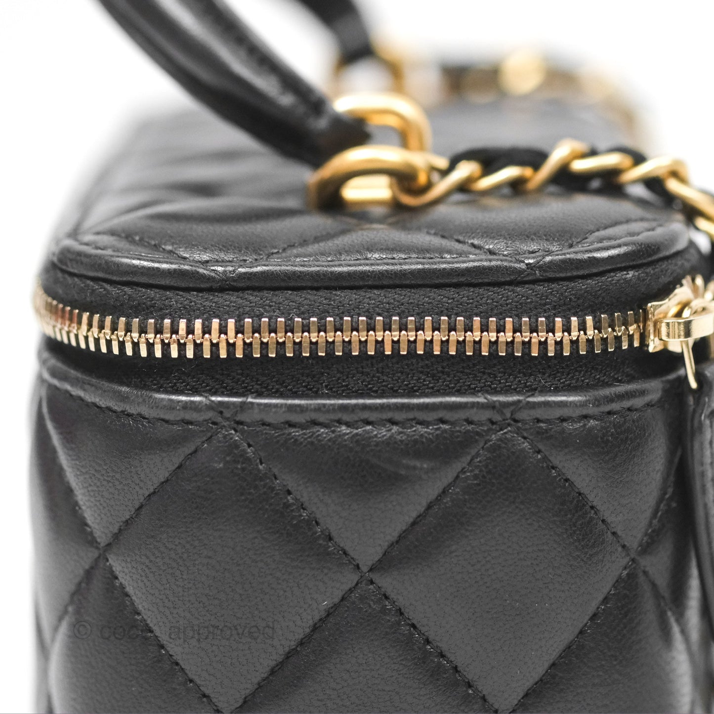 Chanel Vanity Rectangular Top Handle Black Lambskin Aged Gold Hardware