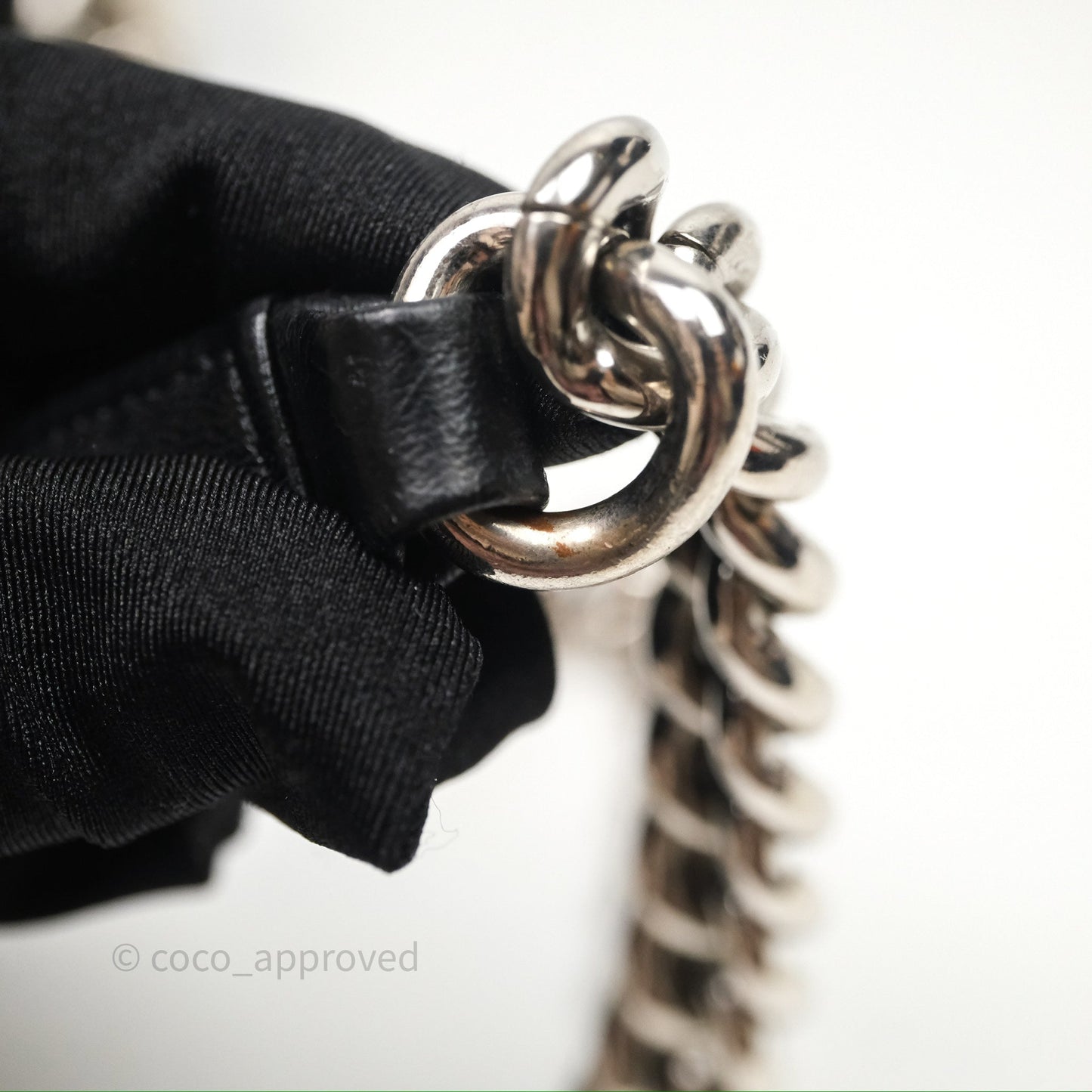Chanel Medium Boy Chevron Iridescent PVC Lambskin Black Silver Hardware