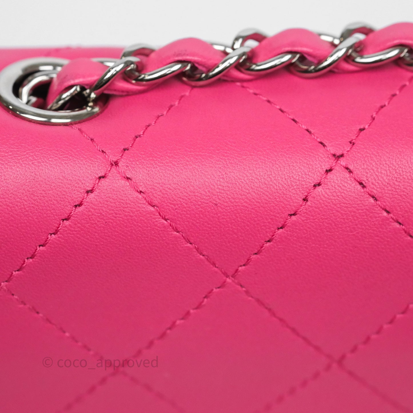 Chanel Stitched Double Flap Bag Pink Calfskin Silver Hardware
