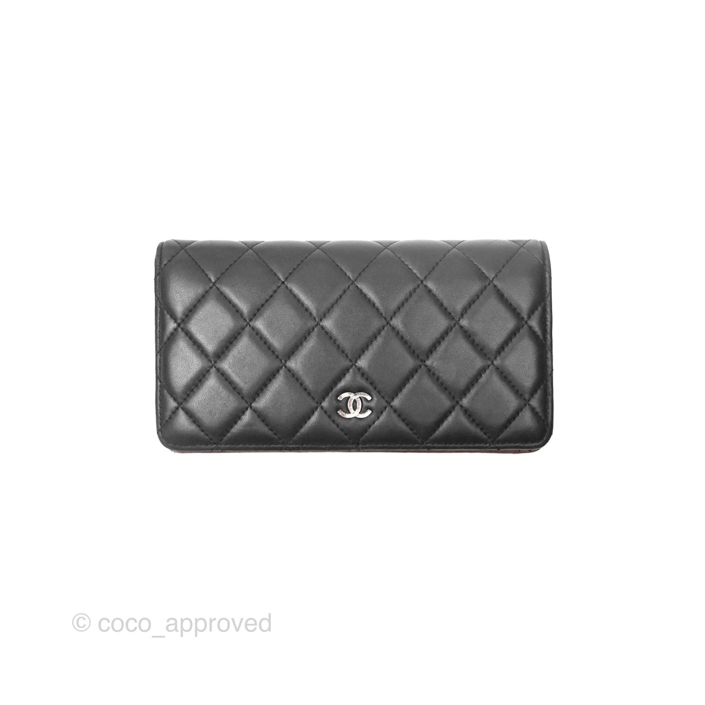 Chanel Classic Quilted Long Wallet Black Lambskin Silver Hardware