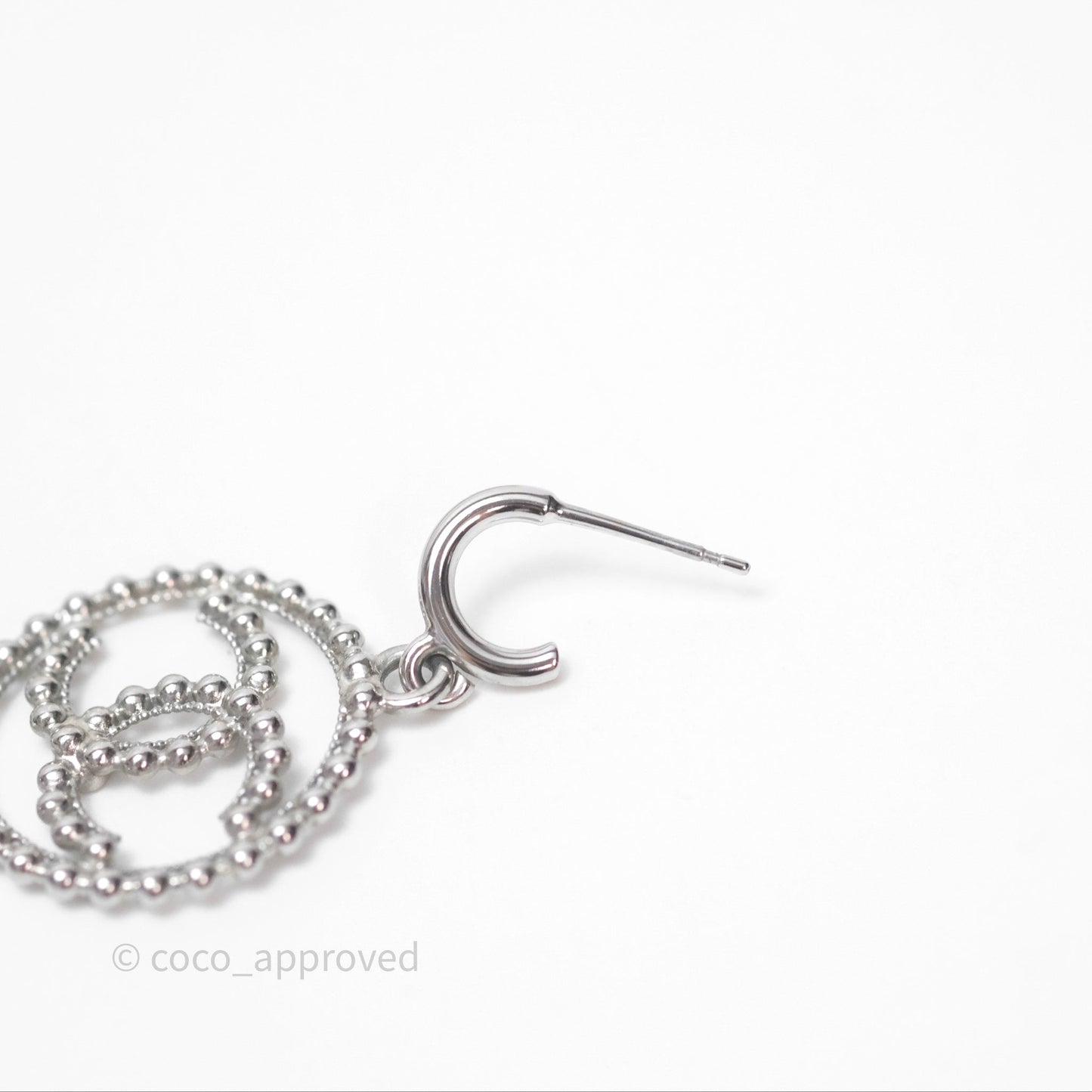 Chanel CC Drop Round Earrings Silver Tone 22C
