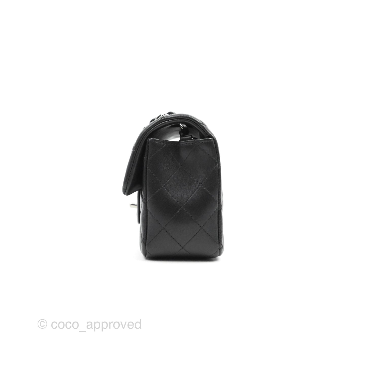 Chanel Quilted Mini Rectangular Flap Black Lambskin Silver Hardware