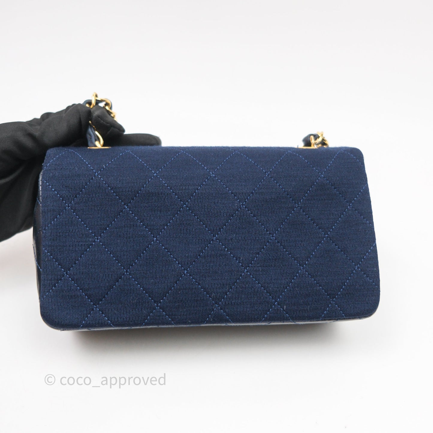 Chanel Vintage Mini Full Flap Bag Navy Fabrics / Lambskin 24K Gold Hardware