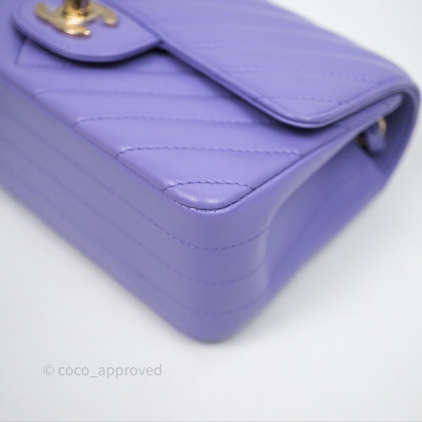 Chanel Quilted Mini Rectangular Chevron Purple Lambskin Gold Hardware