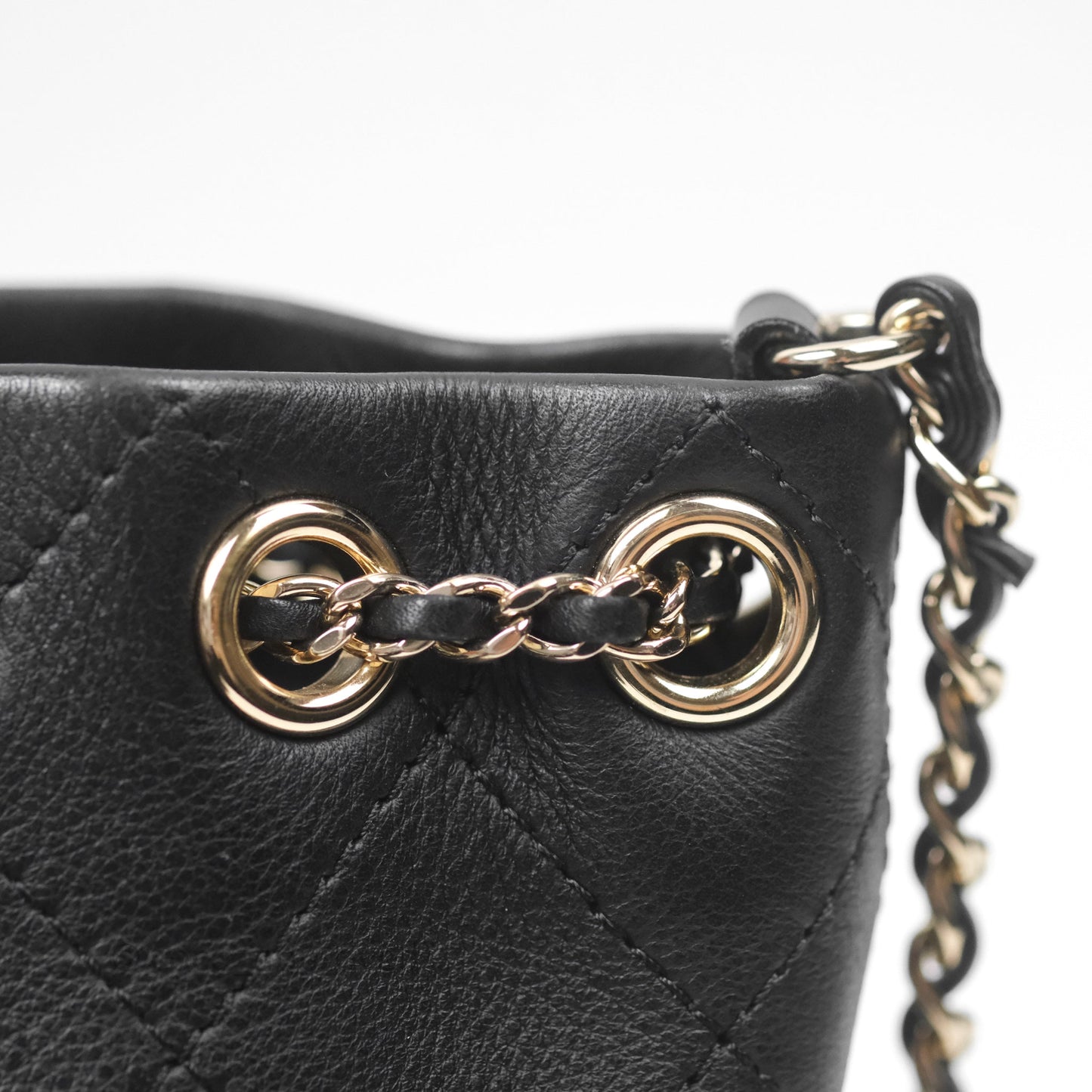 Chanel Quilted Drawstring Bucket Bag Black Calfskin Gold Hardware