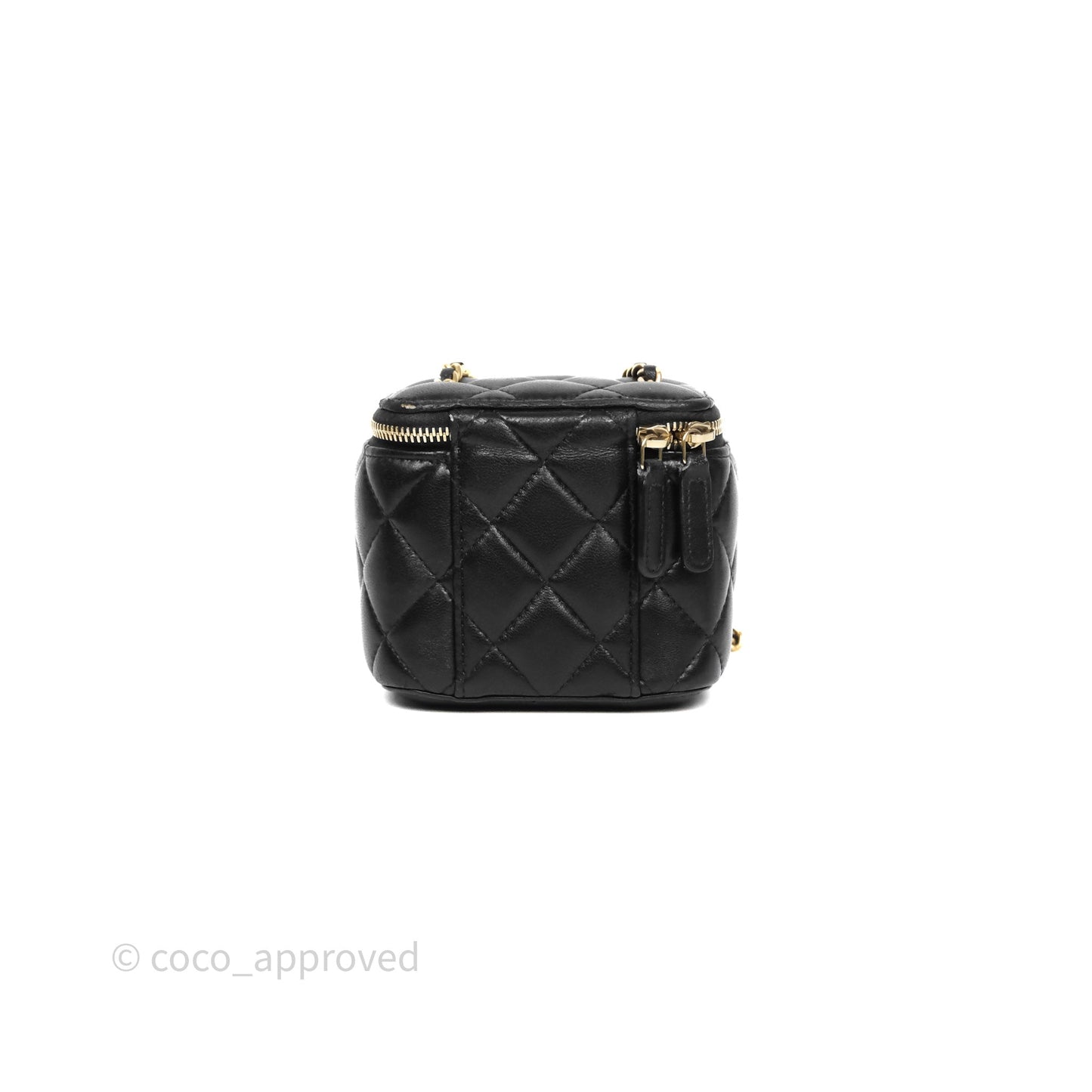 Chanel Mini Black Lambskin Vanity Pearl Crush With Chain Gold Hardware