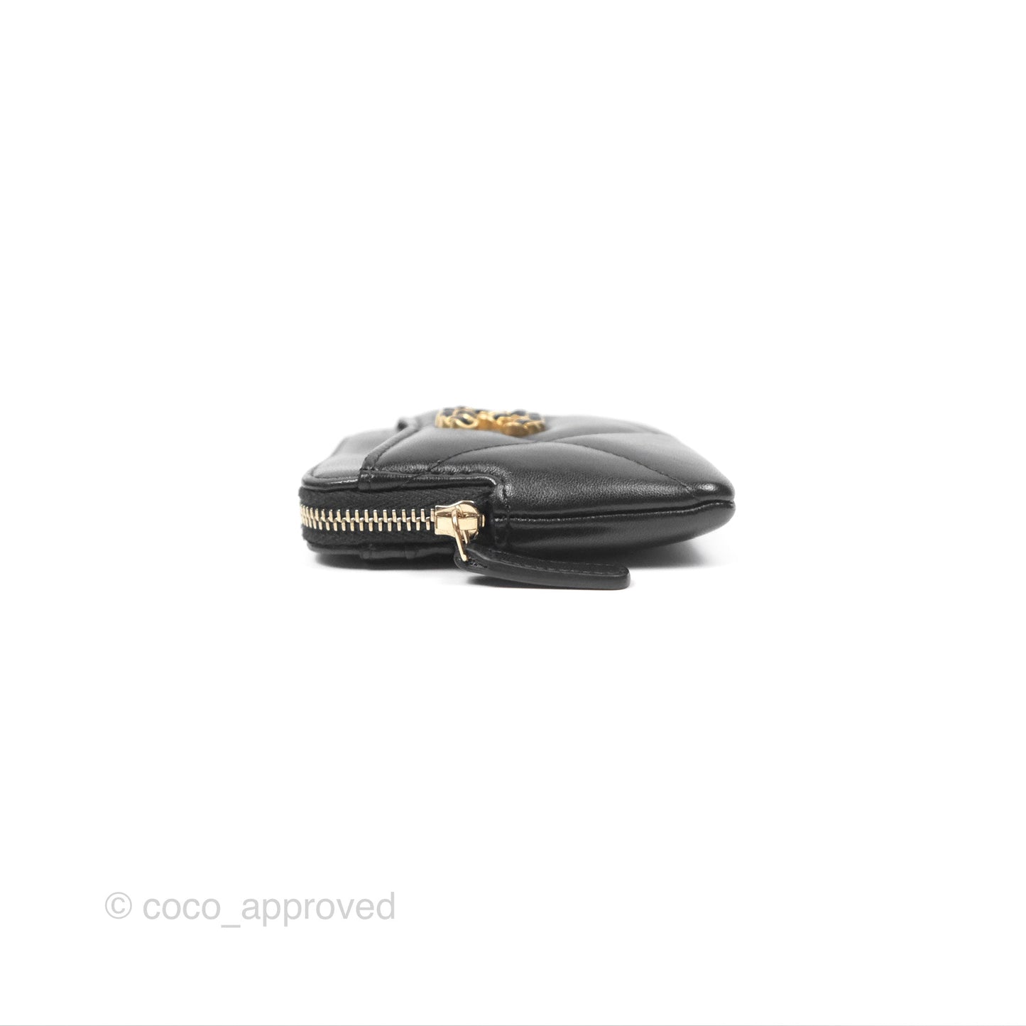 Chanel Quilted Chanel 19 Zip Card Holder Wallet Black Lambskin