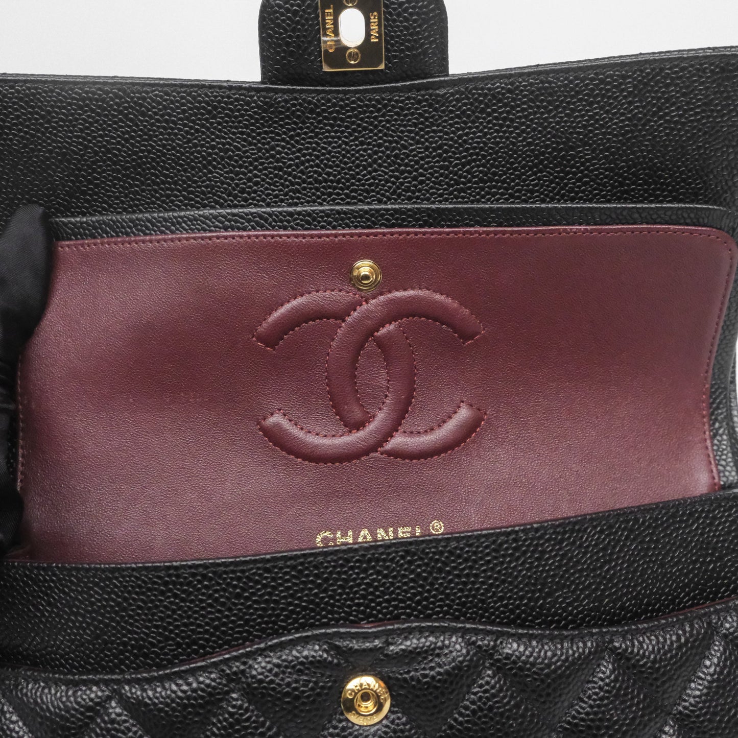 Chanel Classic M/L Medium Flap Quilted Black Caviar Gold Hardware