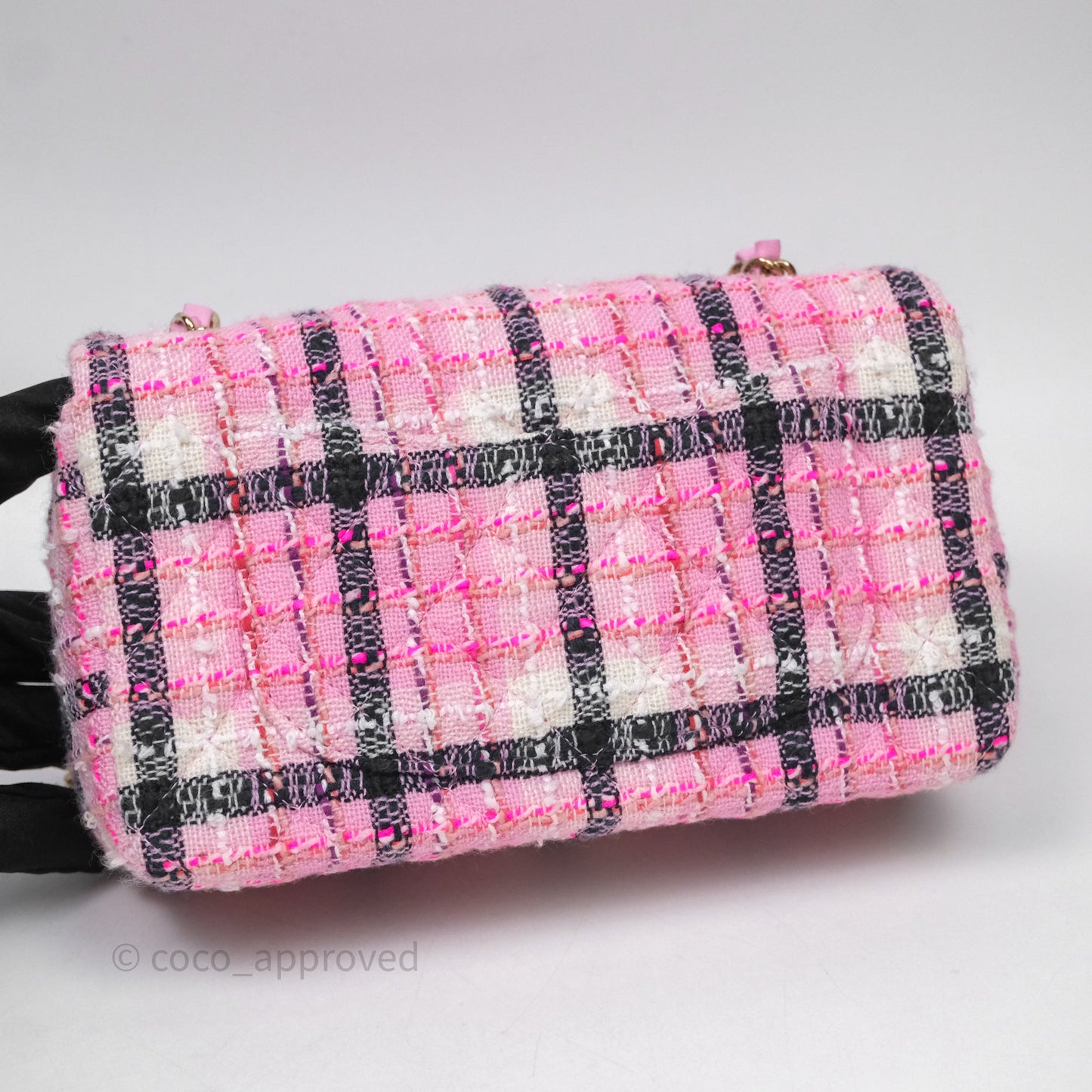 Chanel Quilted Mini Rectangular Flap Pink Tweed Gold Hardware