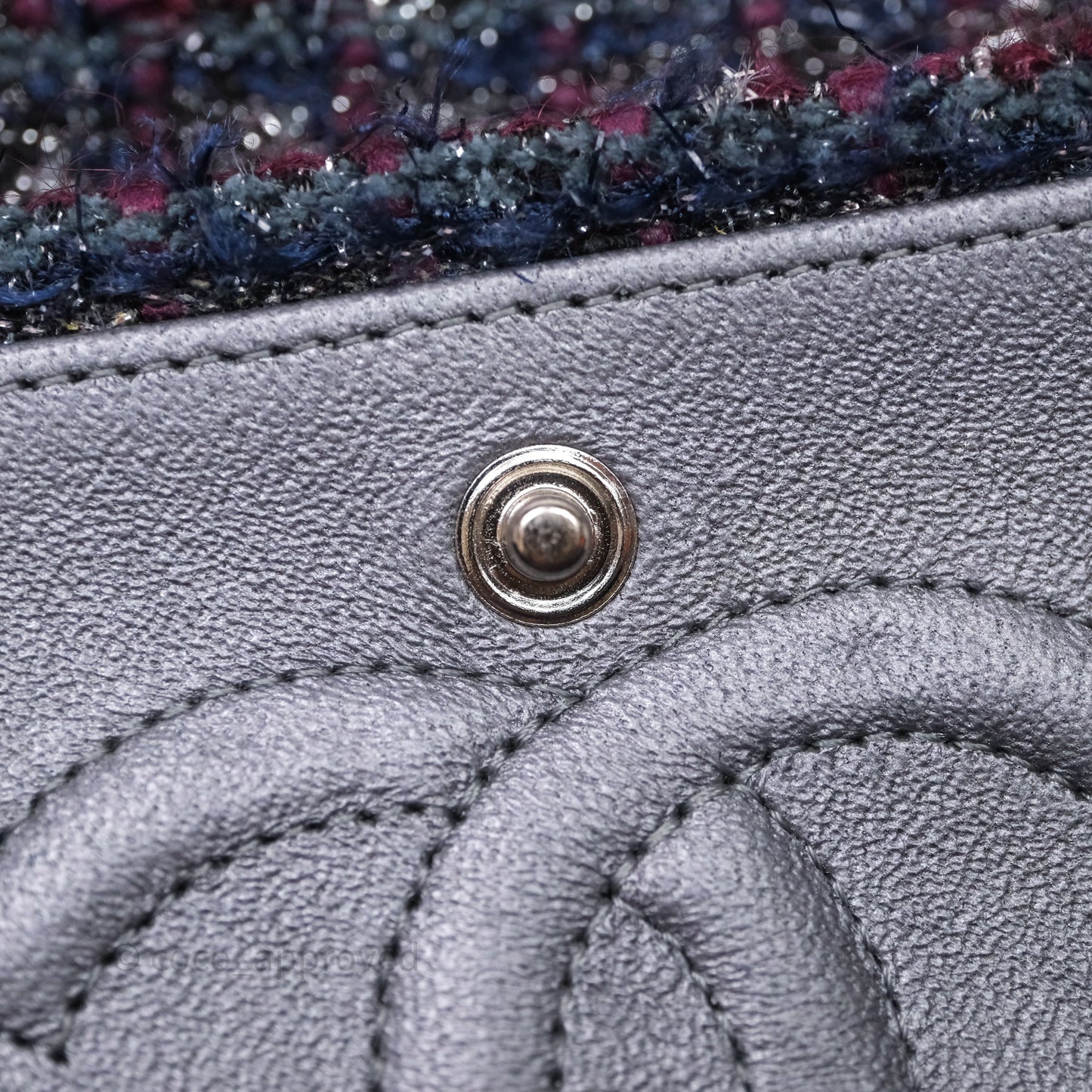 Chanel Classic M/L Medium Double Flap Purple Tweed Glitter Gun Metal