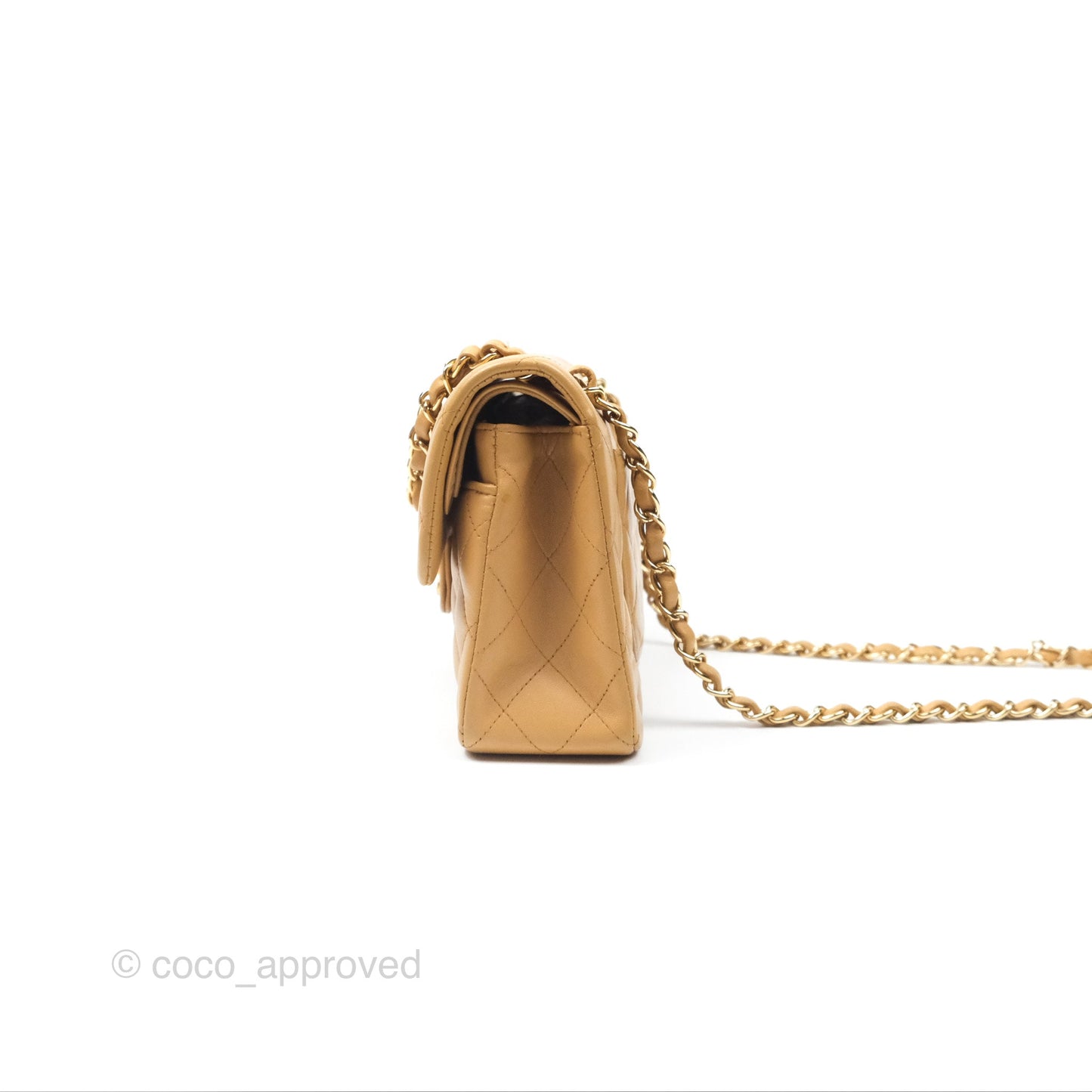 Chanel Vintage Small Classic Flap Beige Lambskin 24K Gold Hardware