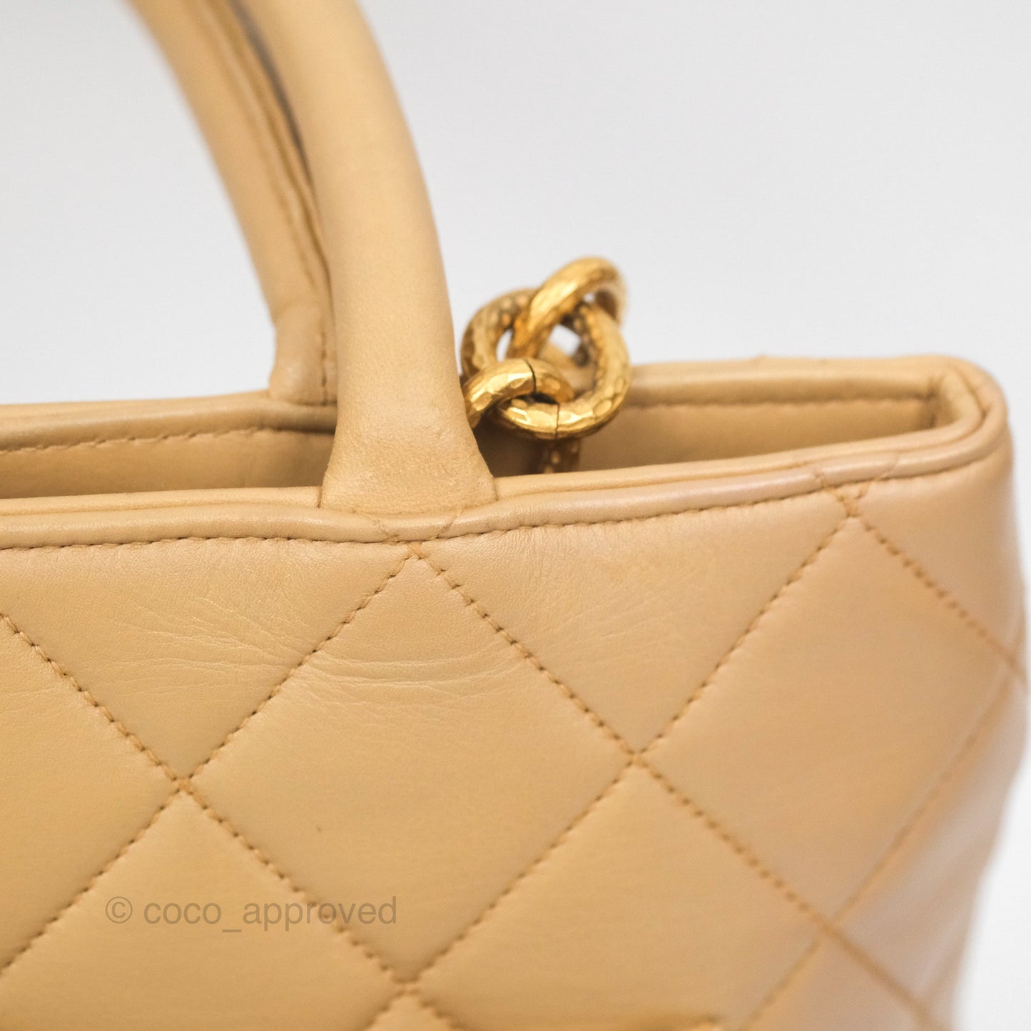 Chanel Vintage Medallion CC Beige Lambskin Tote Bag Gold Hardware