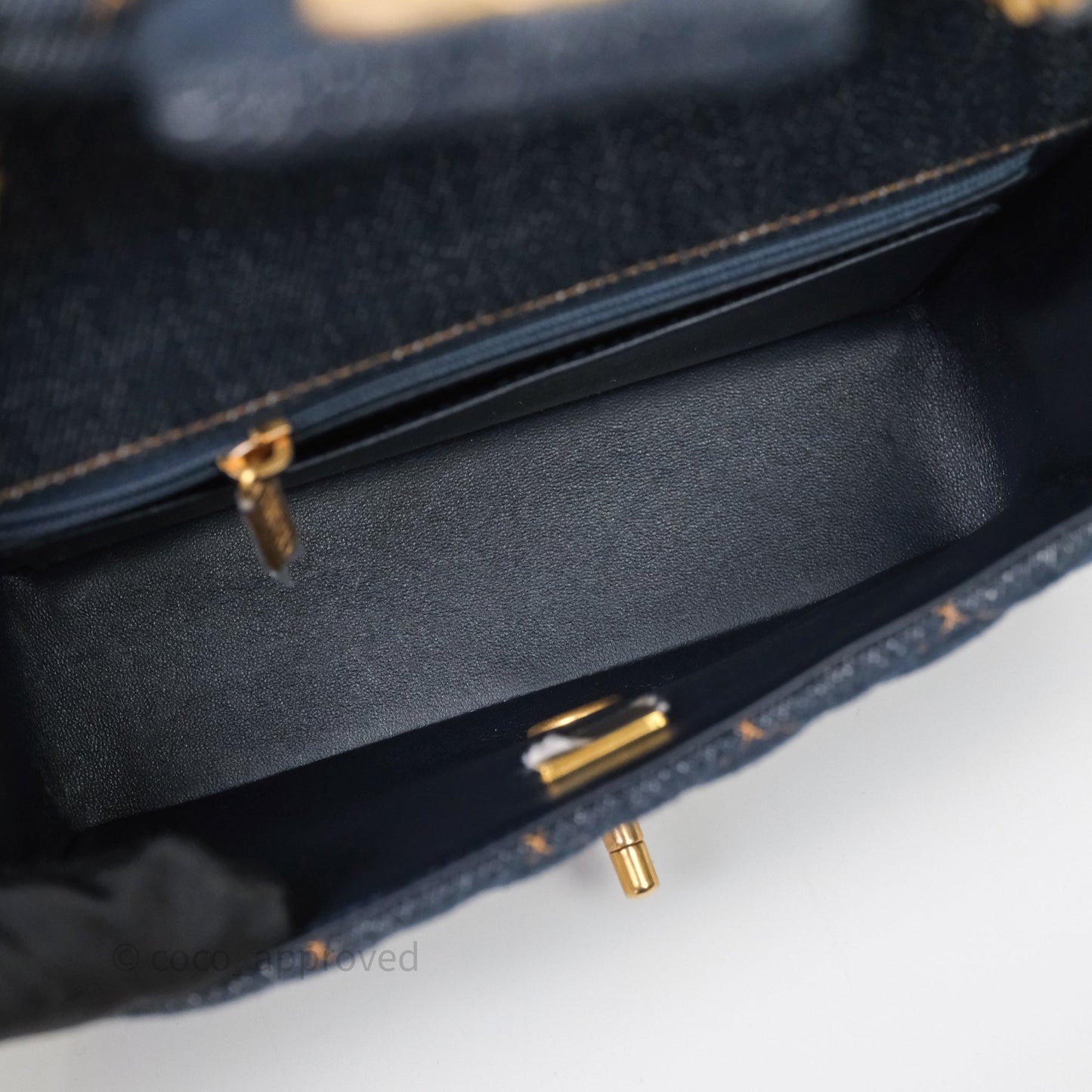 Chanel Mini Rectangular Quilted Dark Blue Denim Aged Gold Hardware