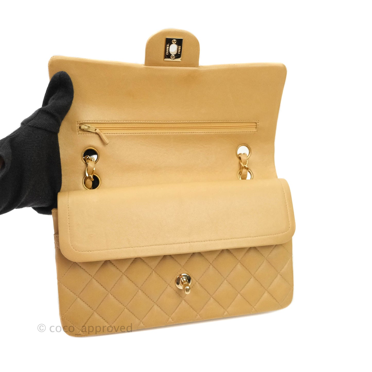 Chanel Classic Vintage M/L Medium Double Flap Bag Beige Lambskin 24K Gold Hardware