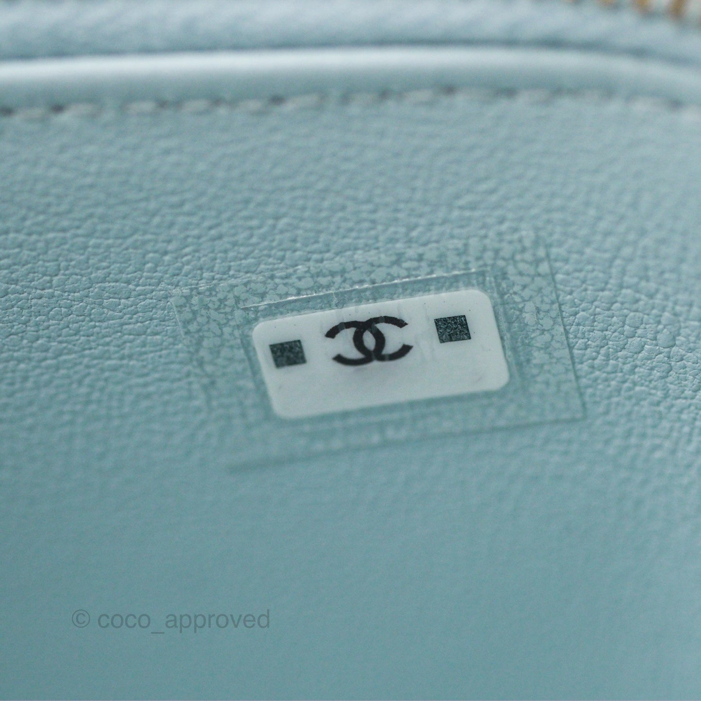 Chanel Vanity Rectangular Logo Crystal Top Handle Light Blue Lambskin Gold Hardware
