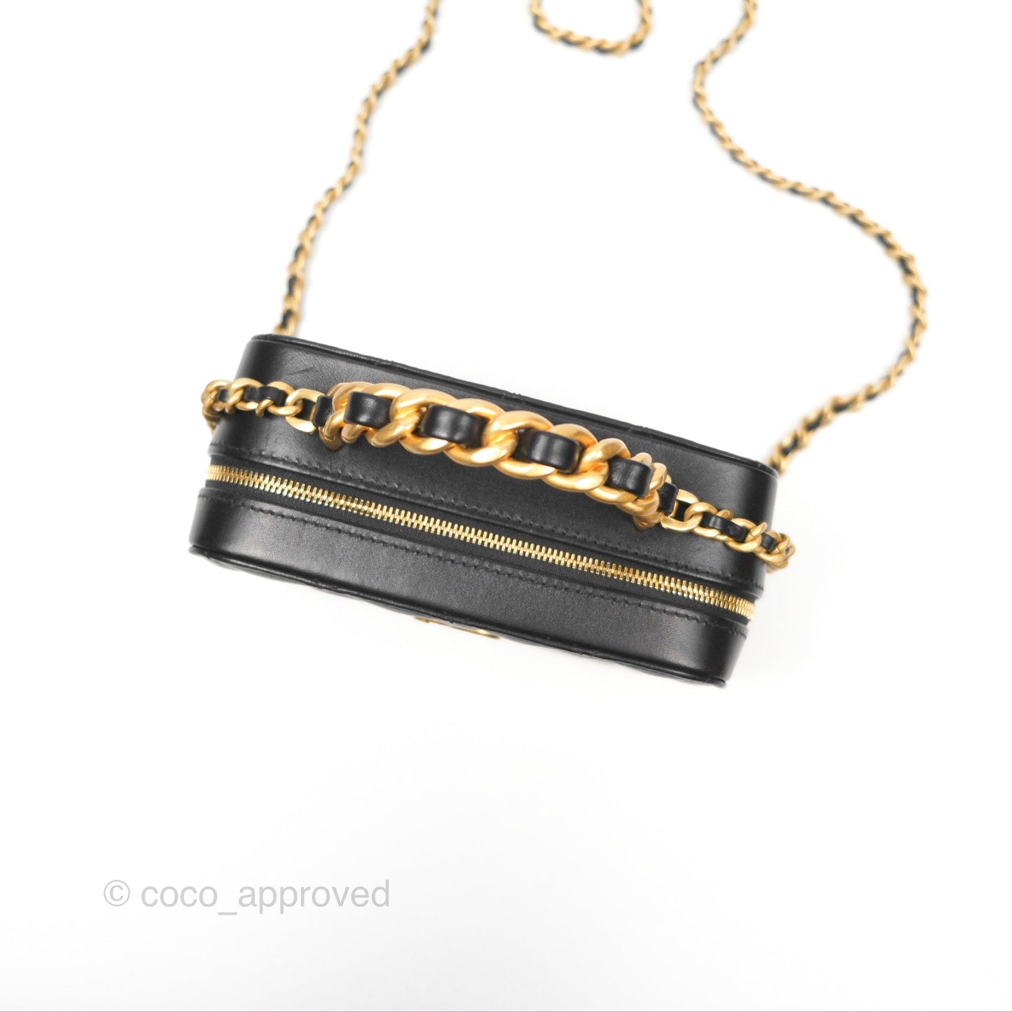 Chanel Top Handle Vanity Case Black Lambskin Aged Gold Hardware 22A