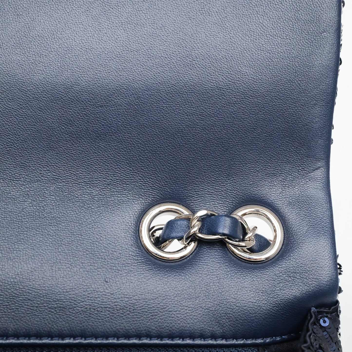 Chanel Medium CC Sequins Flap Bag White/ Navy Silver Hardware 19P