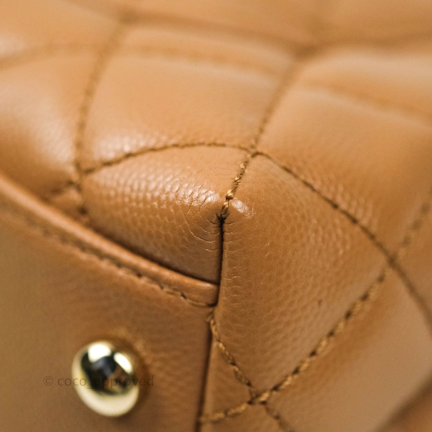 Chanel Quilted Extra Mini Coco Handle Dark Beige Caviar Gold Hardware 21P
