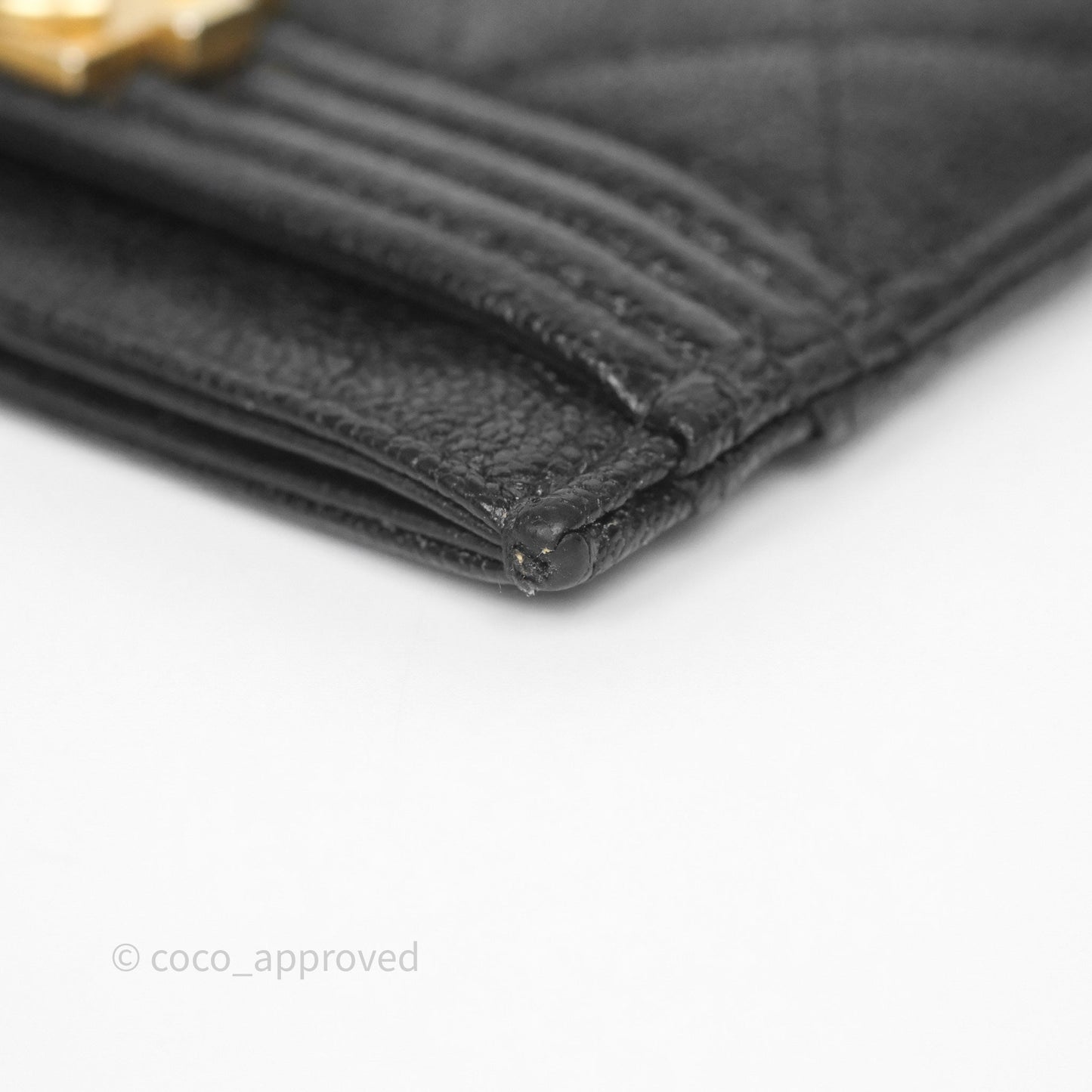 Chanel Boy Card Holder Quilted Black Caviar Aged Gold Hardware