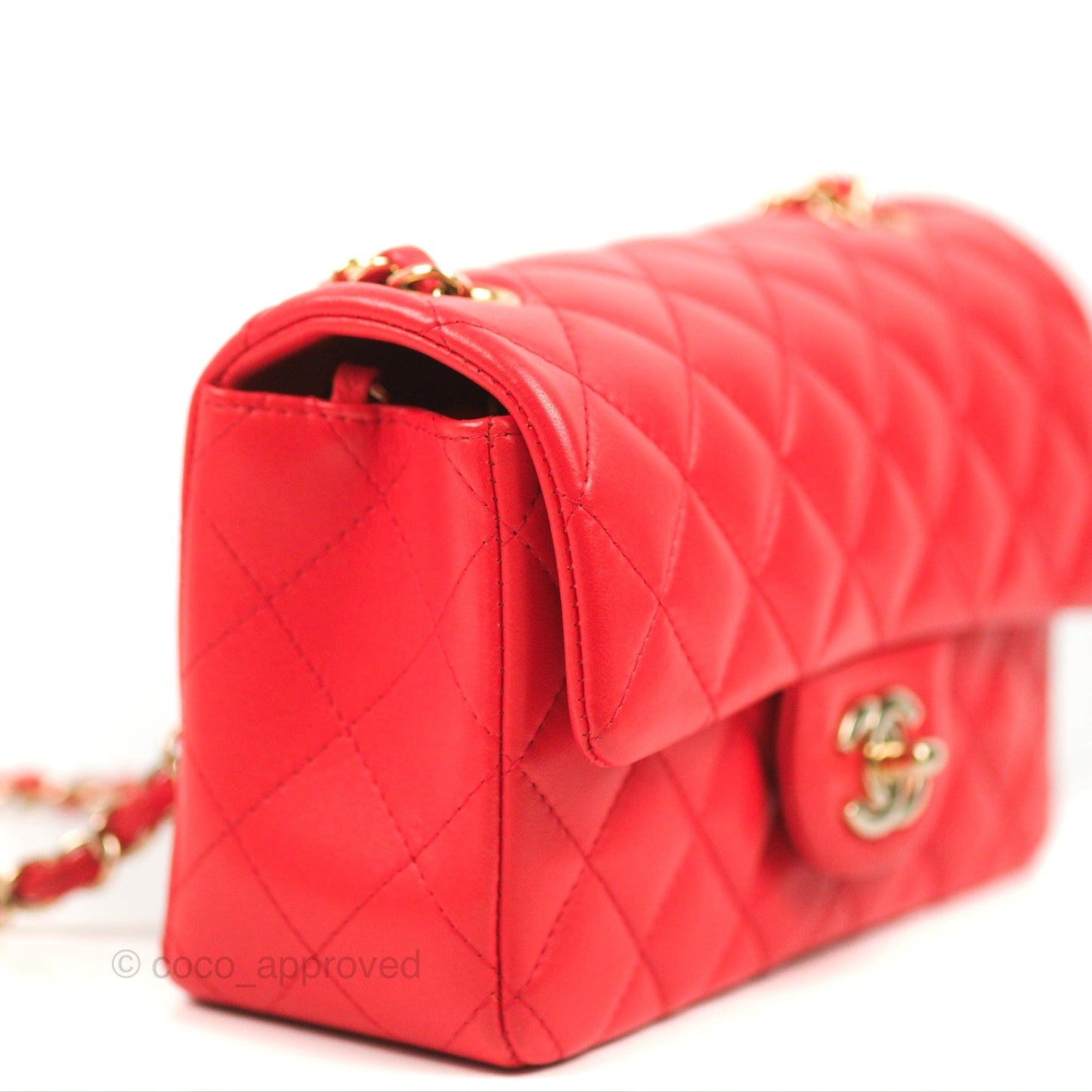 Chanel Quilted Mini Rectangular Flap Red Lambskin Gold Hardware
