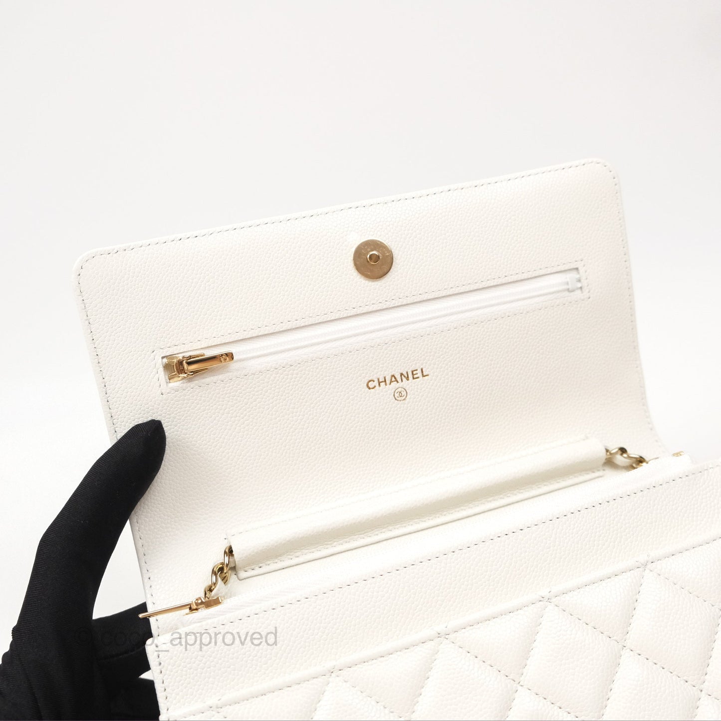 Chanel Quilted Classic Wallet on Chain WOC White Caviar Gold Hardware