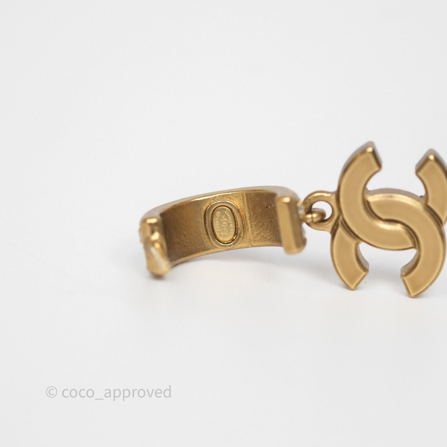 Chanel CC Crystal Pearl Hoop Earrings Gold Tone 21C